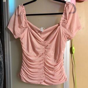 Soft Pink Ruched Blouse tshirt - size large L